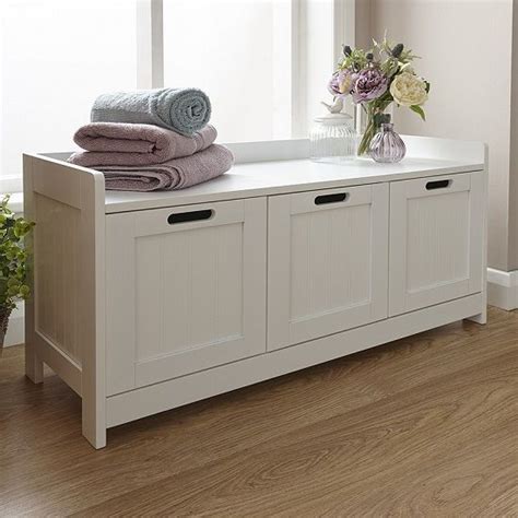 Maxima Wooden Storage Bench In White With 3 Doors Wooden Storage Bench