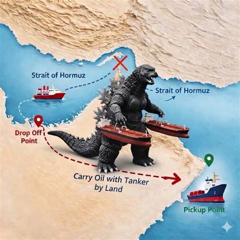 Edited AI Godzilla Strait of Hormuz Bypass Solution | Know Your Meme