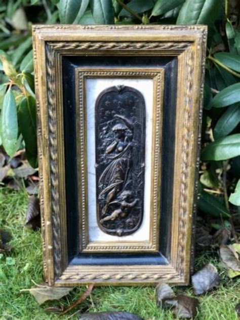 Antique Antique Art Nouveau Erotic Lady And Cherub Framed Bronze And