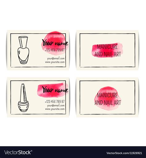 Watercolor nail art business cards templates set Vector Image