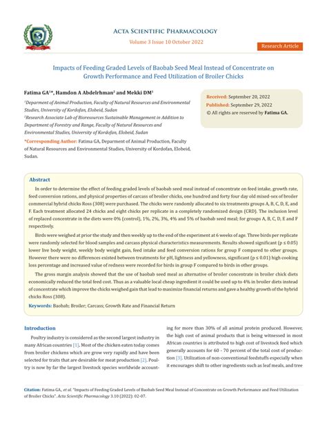 Pdf Impacts Of Feeding Graded Levels Of Baobab Seed Meal Instead Of