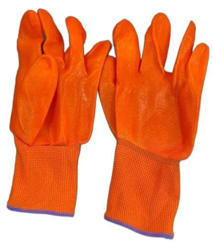 Plain Red PVC Fully Coated Gloves For Industrial Finger Type Full