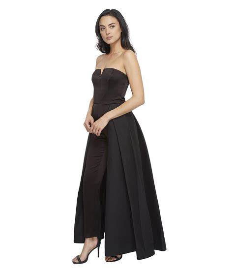 Halston Synthetic Strapless Jumpsuit With Structured Skirt Overlay In