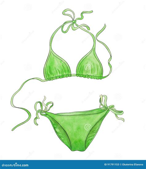 Swimsuit Green Bikini Watercolor Illustration Stock Illustration