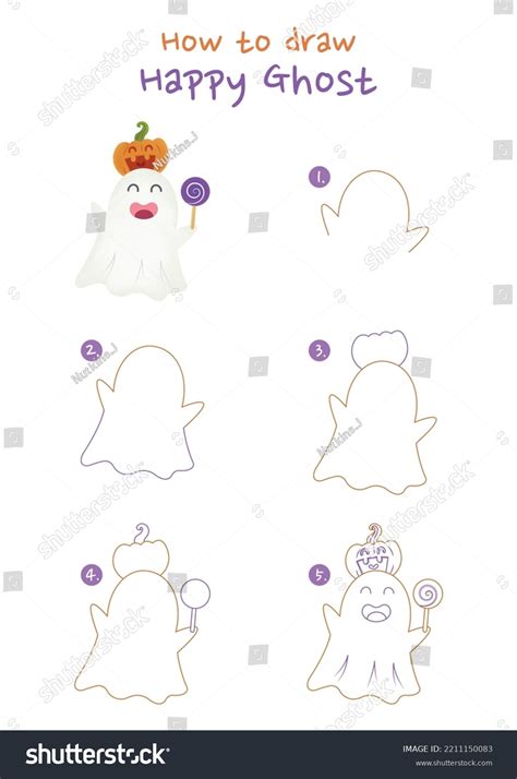 How Draw Halloween Happy Ghost Vector Stock Vector (Royalty Free ...