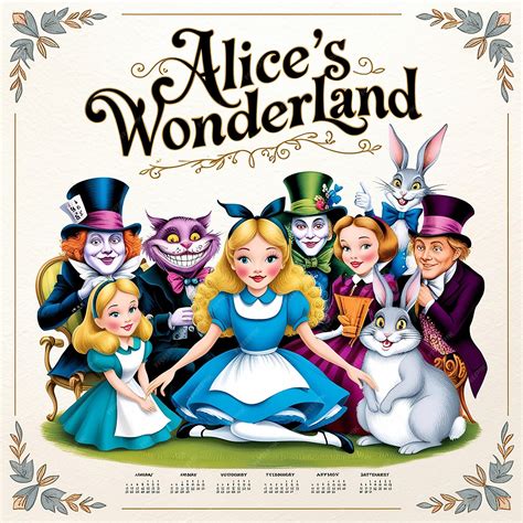 Classic Alice in Wonderland Characters Calendar | Premium AI-generated