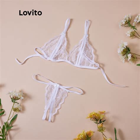 Lovito Sexy Lace Up Lingerie Sets L Black White Shopee Malaysia