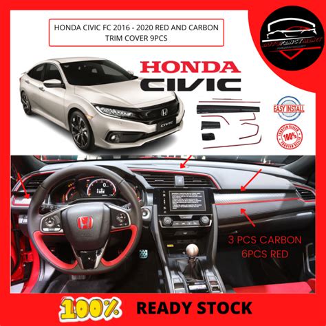 HONDA CIVIC FC 2016 2020 RED X6 PCS Carbon Fiber X3PCS Meter TRIM