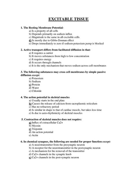 Physiology Mcq Of Excitable Tissues Excitable Tissue The Resting