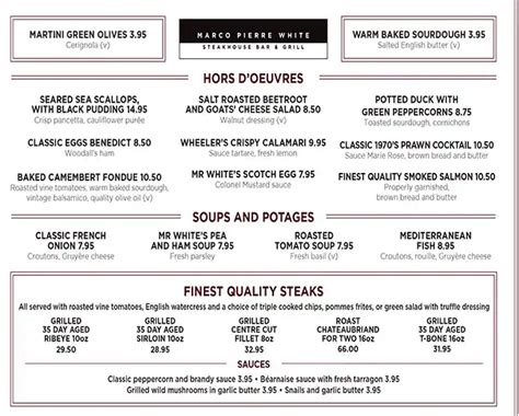 Menu at Marco Pierre White Steakhouse Bar & Grill - Birmingham, Birmingham