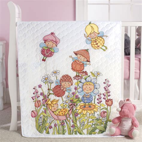 Garden Fairies Crib Quilt Stamped Cross Stitch Kit Cross Stitch