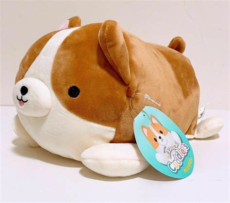 squishmallow kellytoy laying cuddlers reginald  corgi dog pillow