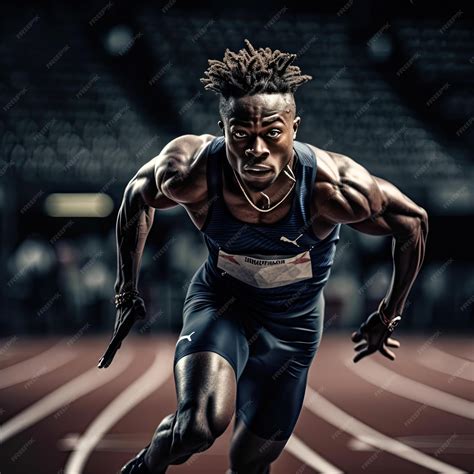 Premium AI Image | Photo of a man sprinting on a running track in a stadium