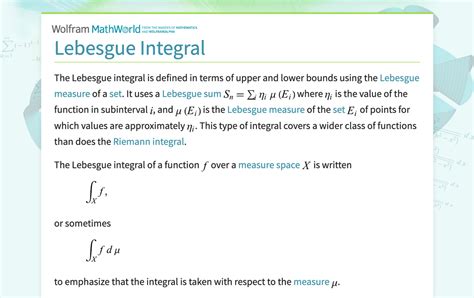 Lebesgue Integral From Wolfram Mathworld