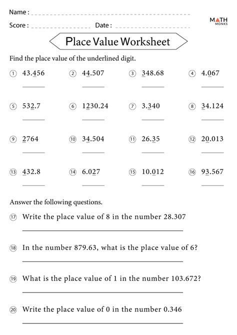 5th Grade Place Value Worksheets With Answer Key Worksheets Library