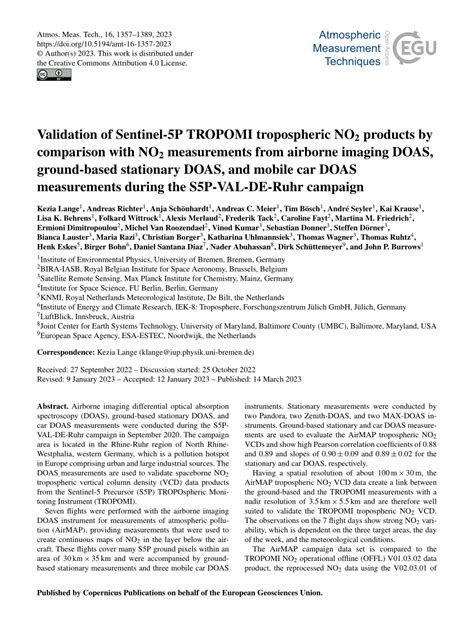 Pdf Validation Of Sentinel P Tropomi Tropospheric No Products By