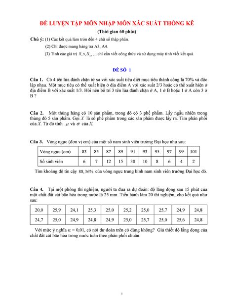 2223 Nhap mon Xac suat thong ke De tu luyen tap gui SV ĐỀ LUYỆN TẬP