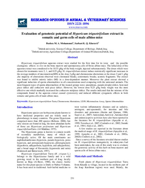 Pdf Evaluation Of Genotoxic Potential Of Hypericum Triquetrifolium