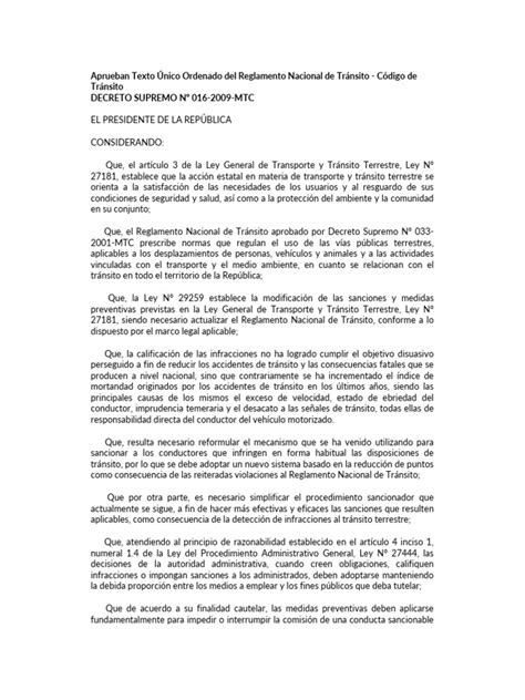 Texto Único Ordenado Del Reglamento Nacional De Tránsito Ds 016 2009 Mtc Pdf Semáforo