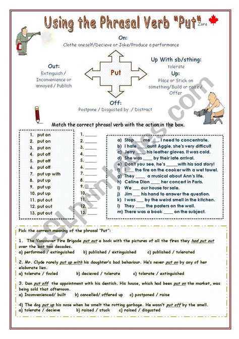 Using The Phrasal Verb Put Esl Worksheet By Zora