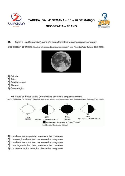 Atividade Fases Da Lua Ciências Fundamental I 947 Atividades de