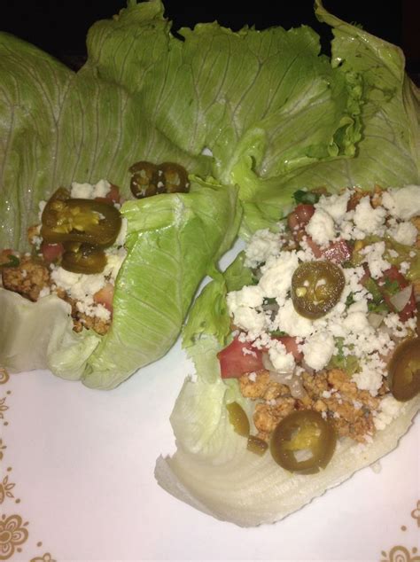 Lettuce wrapped shredded chicken tacos with queso fresco and pico ...