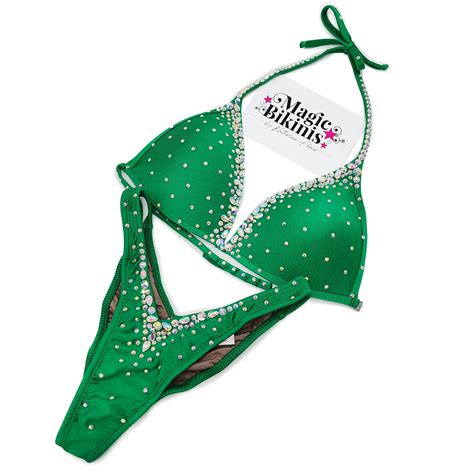 Competition Bikini No 150 Grass Green Lycra AB Mix Bling Magic Bikinis Custom Competition
