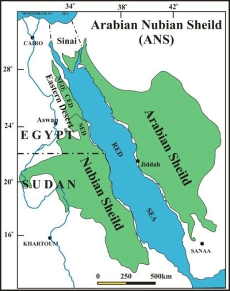 The Arabian Nubian Shield (ANS), [14] North Eastern Desert (NED ...