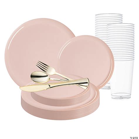 Pink Flat Round Disposable Plastic Wedding Value Set Settings