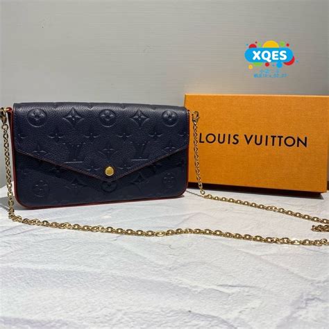 小柒二手 Louis Vuitton Pochette FÉlicie 深藍色 壓紋 鏈包 斜背包 三合一 M64099 蝦皮購物