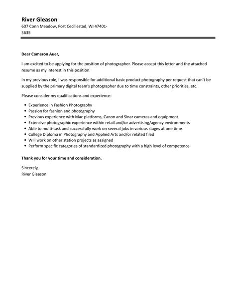 Photography Cover Letter Mostfzk