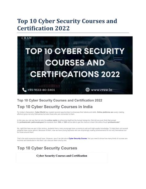 Ppt Top 10 Cyber Security Courses And Certification 2022 Powerpoint