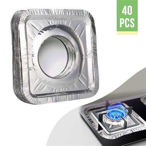 Eeekit 40pcs Aluminum Foil Square Stove Burner Covers Disposable Gas Range Top Protectors Bib