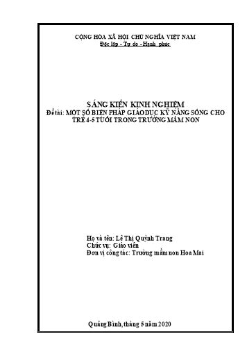 Sáng kiến kinh nghiệm Một số biện pháp giáo dục kỹ năng sống cho trẻ 4