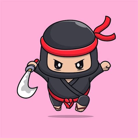 Lindo Ninja Atacando Con Espada Cartoon Vector Icono Ilustraci N