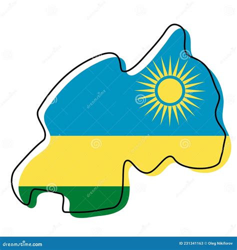 Stylized Outline Map Of Rwanda With National Flag Icon. Flag Color Map ...