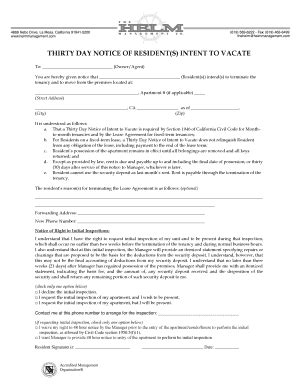 Fillable Online Sample Letter Notice Of Intent To Vacate Tenants