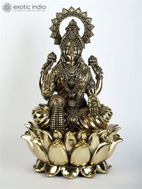 Superfine Blessing Goddess Lakshmi Brass Statue Seated On Lotus