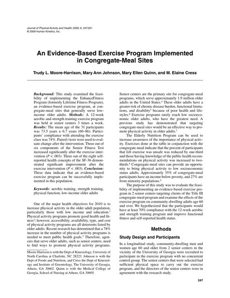 Pdf An Evidence Based Exercise Program Implemented In Congregate Meal