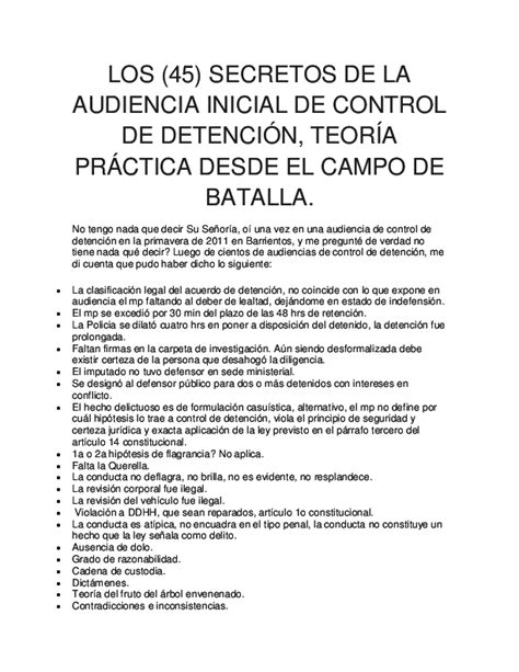 Los 45 Secretos De La Audiencia Inicial De Control De DetenciÓn