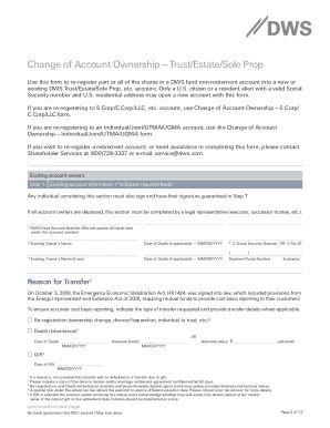 Fillable Online Instructions For Change Of Account Ownership Trust