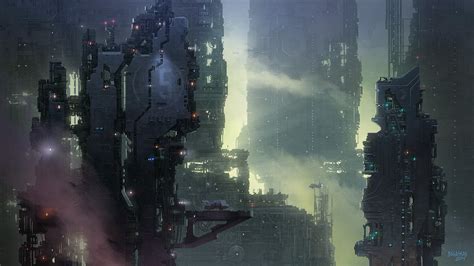 Wallpaper Cyberpunk Science Fiction Futuristic City Darkness