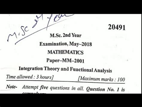 Integration Theory And Functional Analysis Exam Mdu Msc Final Year Dde