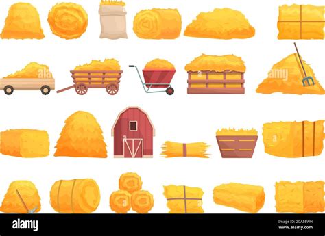 Bale Of Hay Icons Set Cartoon Vector Agriculture Haystack Dried Farm