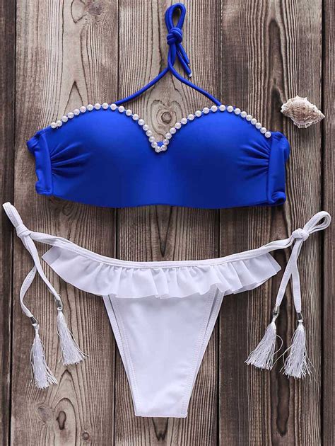 Off Sexy Strapless Beaded Fringed Bikini Set For Women Rosegal