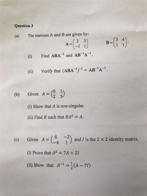 Solved A The Matrices A And B Are Given By A 2 1 3