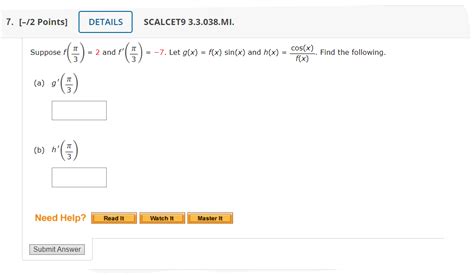 Solved Suppose F 3π 2 And F′ 3π −7 Let G X F X Sin X