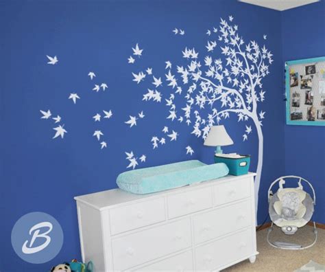 White Tree Decal Large Nursery Tree Decal With Birds Removable Etsy