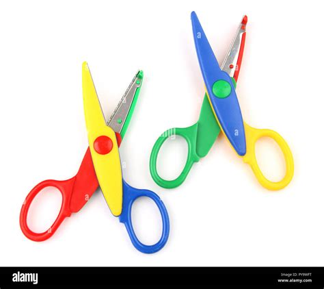 Two colorful kid's scissors isolated on white Stock Photo - Alamy