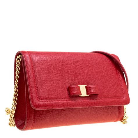 Salvatore Ferragamo Red Leather Vara Bow Clutch For Sale At 1stDibs